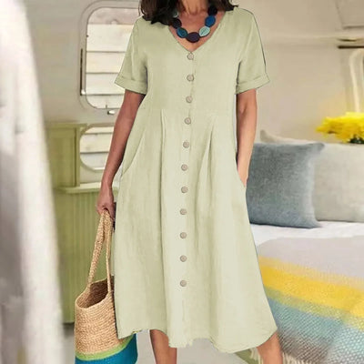 Sophie™ - Retro V-Neck Cotton Linen Loose Summer Dress