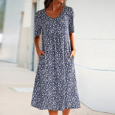 Tahlia™ - Elegant O-Neck Short Sleeve Midi Dress with Pockets