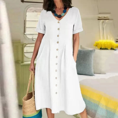 Sophie™ - Retro V-Neck Cotton Linen Loose Summer Dress