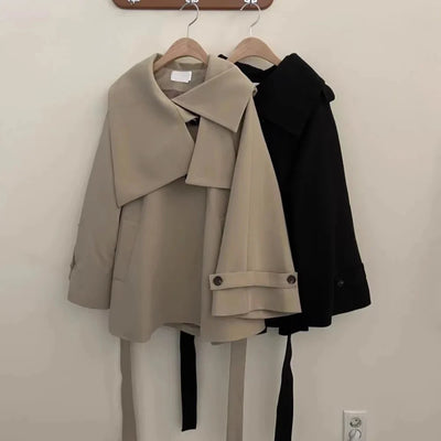 Stella™ - Elegant Khaki Turn Down Trench Coat with Belt