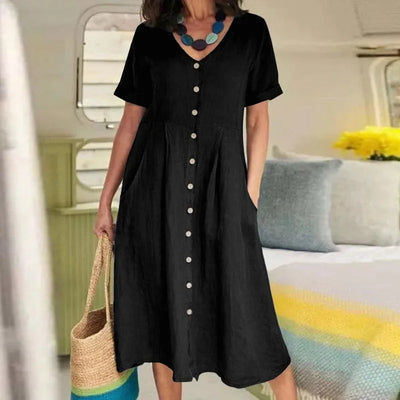 Sophie™ - Retro V-Neck Cotton Linen Loose Summer Dress