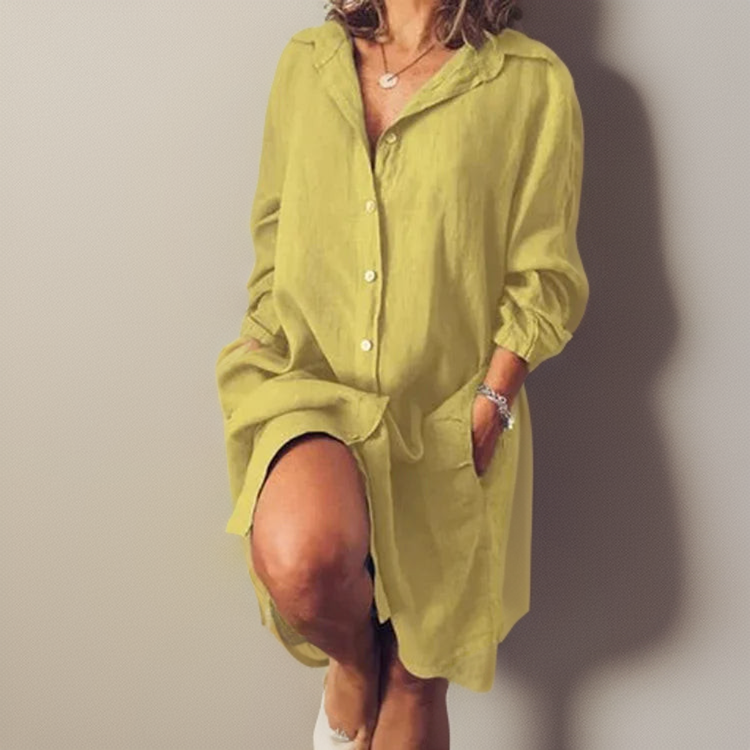 Ruby™ - Comfortable Linen Shirt Midi Dress