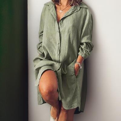 Ruby™ - Comfortable Linen Shirt Midi Dress