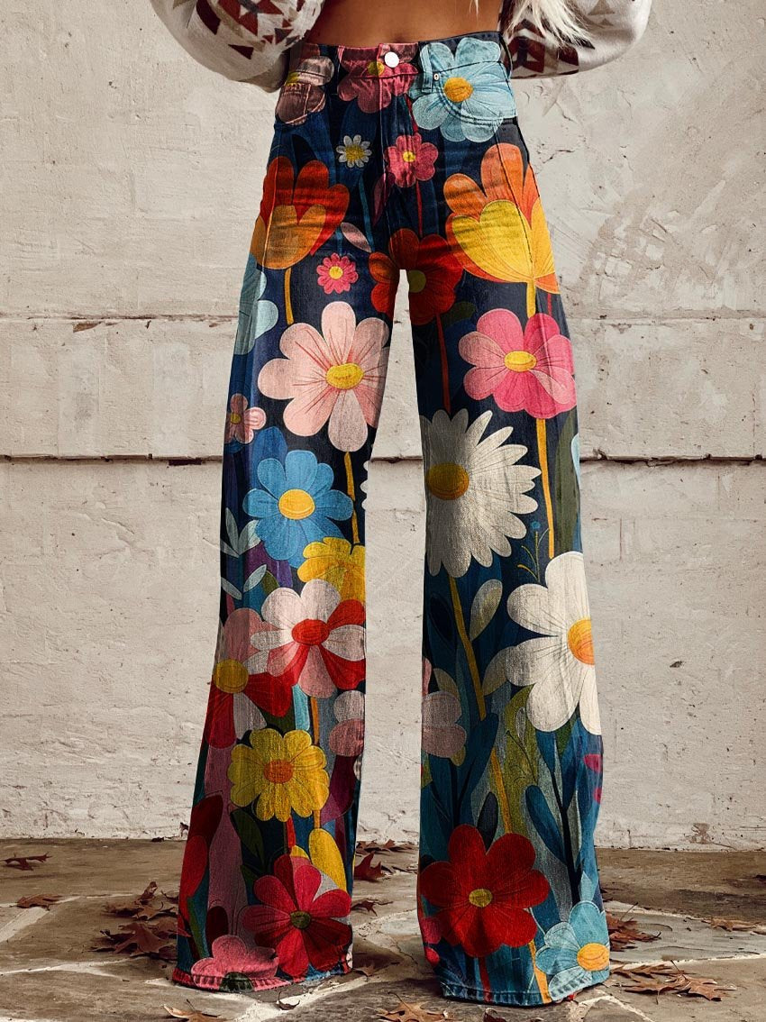 Poppy™ - Comfortable Colourful Floral Print Wide Leg Pants